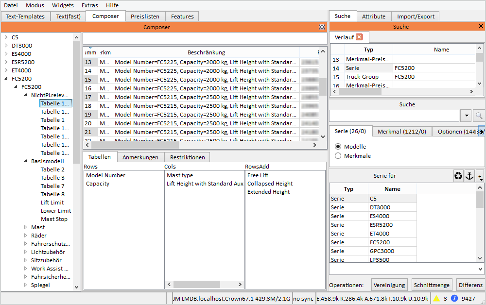 Screenshot of User-Interface PIM-System
